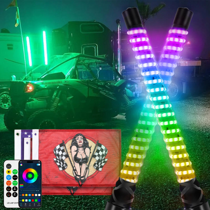 3-Foot RGB LED Spiral Whip Light Set for Kawasaki Teryx KRX 1000 product view