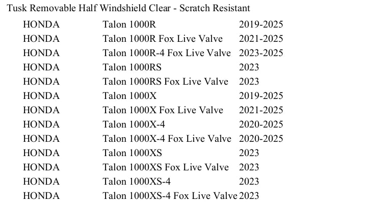 Removable Half Windshield for Honda Talon 1000R, 1000X and 1000X-4 2019-2024 detail view 5