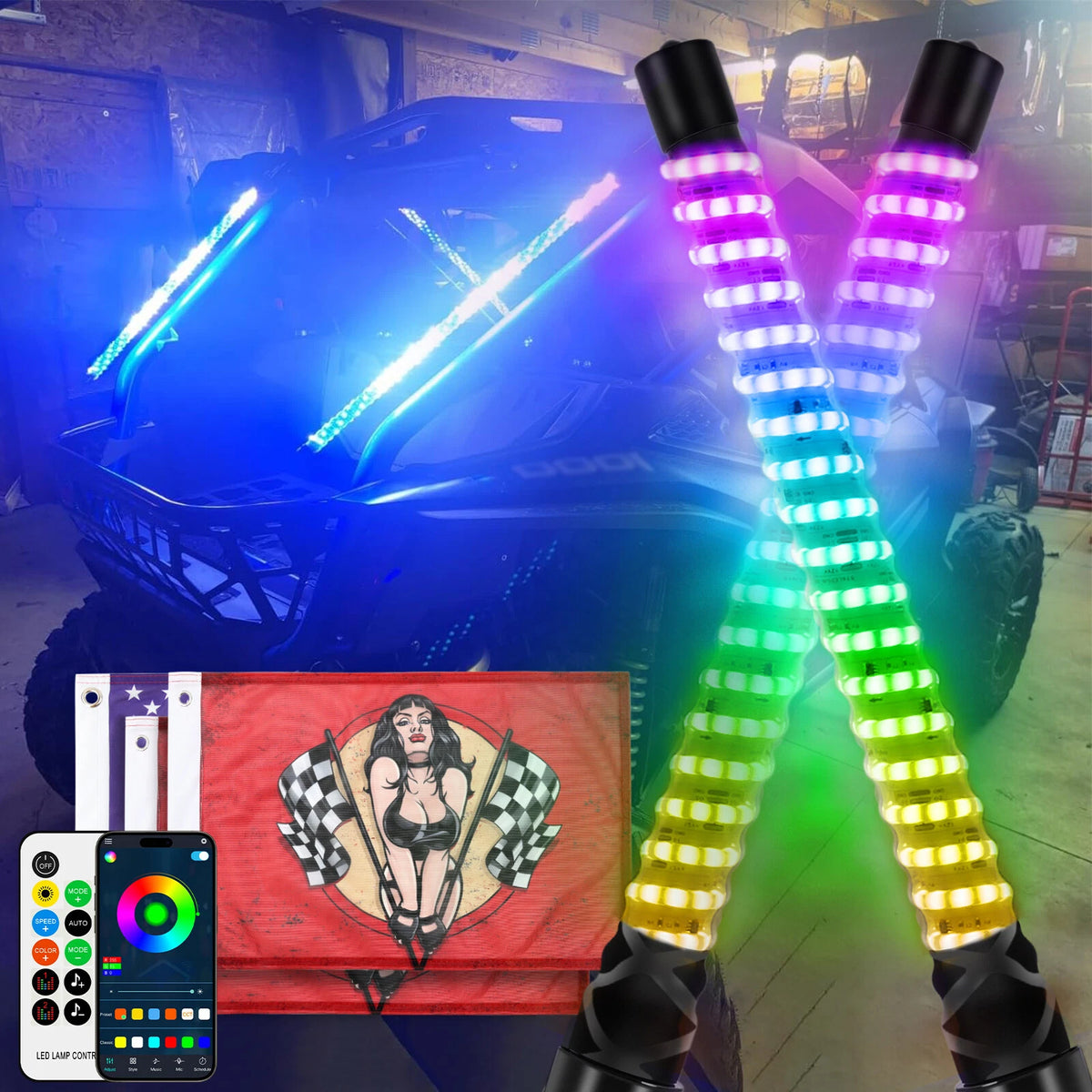 3-Foot RGB LED Spiral Whip Light Set for Honda Talon 1000 product view