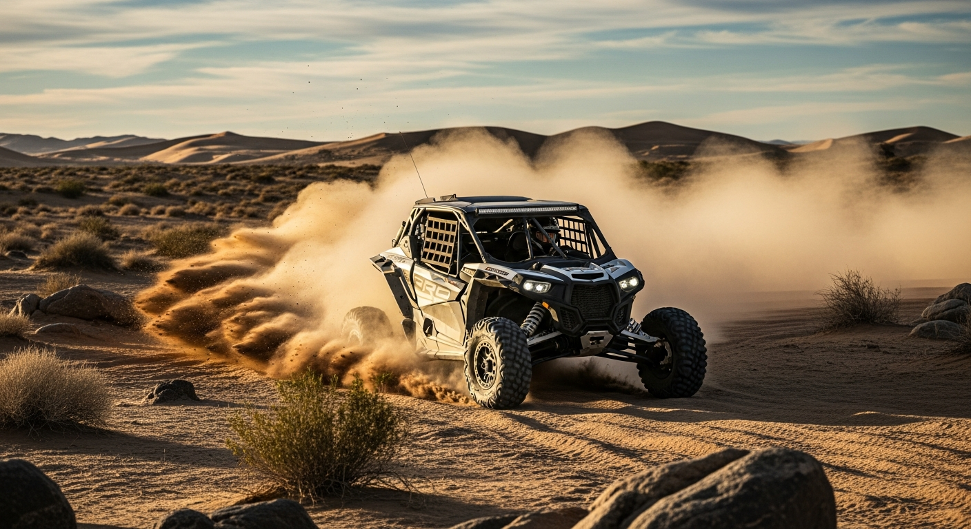 UTV driving through desert terrain